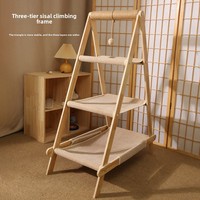 Structure d'escalade pour chat à 3 niveaux en sisal avec maisonnette intégrée, hamac balançoire, griffoir, échelle et jouet - Style mignon
