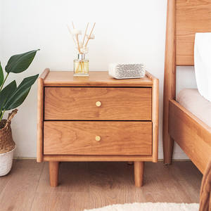 Table de chevet nordique en bois massif, bois de cerisier, avec deux tiroirs de rangement, meubles de chambre à coucher - Product Image 2