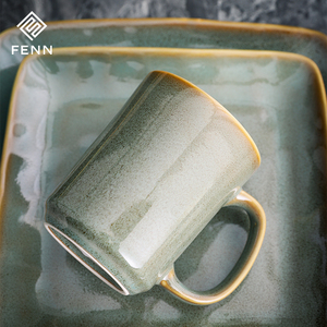 Tazza da caffè smaltata reattiva In ceramica verde brillante con manico verde <span class=keywords><strong>speciale</strong></span> glassa In movimento tazza da tè - Product Image 2