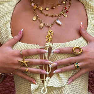 เครื่องประดับธีมทะเลสแตนเลส แหวนรูปปลาดาวและหอยสังข์ สำหรับผู้หญิง แฟชั่นงานปาร์ตี้ ชุบทอง ดีไซน์เปลือกหอย รูปทรงเรขาคณิต - Product Image 2