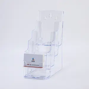 Clear Countertop A4 Customized Wall Mount Pamphlet Stand Holder With Business Card Holder Advertising Brochure Holder Acrylic