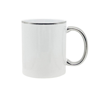 Mug en céramique blanche pour sublimation, pièce unique, avec bord et anse métalliques argentés, tasse à café, vente en gros B2B pour usage commercial