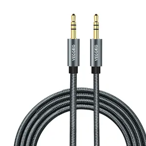 Veggieg New Arrival Gold Connector Fabric Braided 3.5mm AUX Stereo Auxiliary Car Audio Cable Male to Male Cable Cord