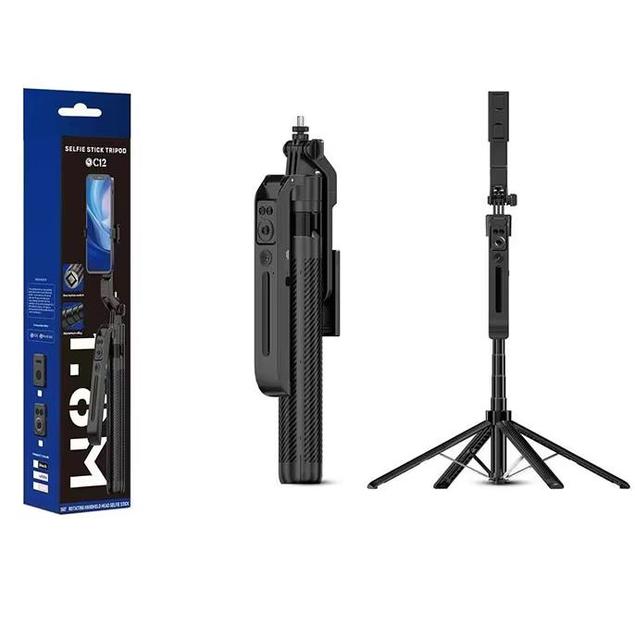 C12 1.8M Selfie Tripod for Cell Phone 360°Auto-Rotation AI Tracking Shooting Quadrapod with Remote Control Mobile Phone Holder