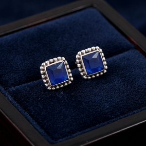 Lolite Bezel Set Gemstone Gold Plated Handmade 925 Sterling Silver Women's Wedding <b>Stud</b> <b>Earrings</b> - Product Image 3