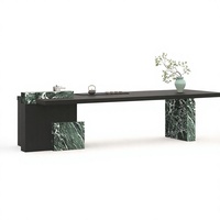 Projet d'hôtel boutique au Canada : Table à thé contemporaine en pierre naturelle sur mesure avec base géométrique pour salon de thé