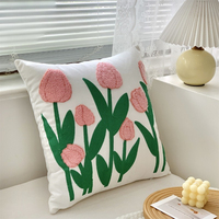 Französischer Landhausstil Moderner Einfacher Blumen-Bestickter Tulpen-Kissenbezug Sofa-Kissenhülle für Heim-Sofa-Dekoration