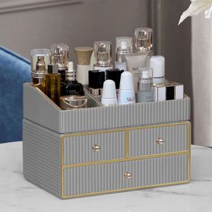 MAVOBO Light Luxury Leather Desktop Exquisite Assembly Double Tier Makeup Cosmetic Storage <b>Box</b> Drawer Organizer - Product Image 5
