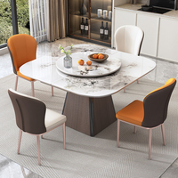 Design de luxe multifonctionnel 6 places Tables de salle à manger modernes Ensemble de tables à manger extensible en bois MDF avec plateau tournant