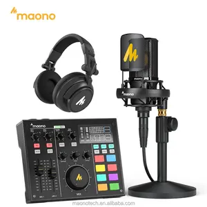 MAONO Podcast ekipmanları paket Podcast mikser kondenser mikrofon oyun kulaklık monitör hoparlör Podcast ses kartları ses mikseri