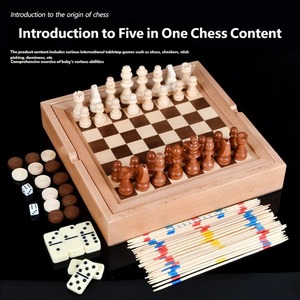 Juego de mesa superior y versátil 5 en 1 con estuche de madera de haya que incluye ajedrez, damas y palitos para jugar en interiores. - Product Image 3