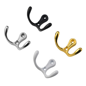 Wall Mounted Double Hooks Zinc Alloy Coat Hangers Black <b>Silver</b> Gold White Door Wall Hook For Clothing Storage - Product Image 5