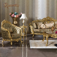 Ensemble de canapés en tissu classique doré de style royal européen, vente chaude, antique, de haute qualité, ensemble complet de canapés pour salon