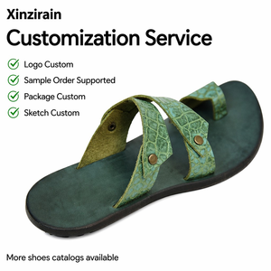 Sandalias Xinzirain Personalizadas de Estilo Vintage con Relieve de Piel de Serpiente, Color Verde Azulado, Cuero Sintético, Remaches Metálicos, Chanclas de Playa - Product Image 1