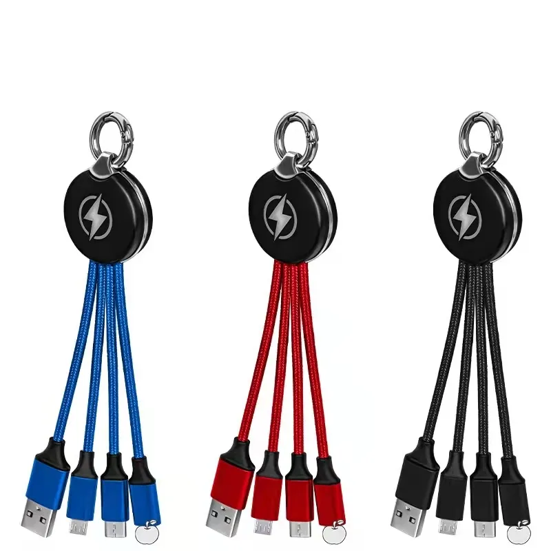 Key chain 3 in 1 usb cable promotional business gift LED Fast Charging Cord for corporate gift