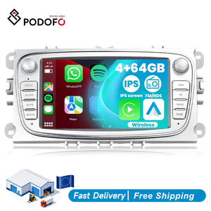 Radio para Auto Podofo de 7'' con Android, 4+64GB, CarPlay Inalámbrico, GPS, WIFI, DSP Estéreo para Ford Focus, Mondeo, C-MAX, S-MAX, Galaxy II - Product Image 1