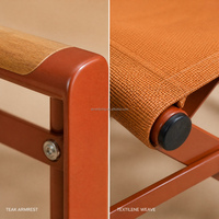 Chaises pliantes |   Chaise de directeur moderne d'extérieur en maille respirante avec accoudoirs en teck et structure en aluminium, chaises de jardin, mobilier d'hôtel, garantie 2 ans