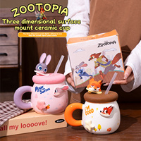 Mug en céramique Disney Zootopia avec paille, couvercle et poignée, tasse à café et à lait pour enfants, usage domestique et cadeaux
