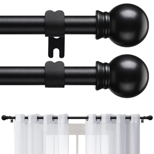 Tringle à rideaux murale YIJIALE <span class=keywords><strong>de</strong></span> 18 à 28 pouces avec embout sphérique, tringle à rideaux noire pour chambre à coucher, occultante - Product Image 1