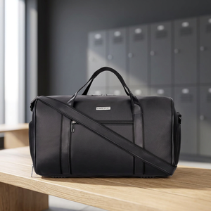 Bolsa de Viaje Clásica de Cuero Genuino de Lujo con Logotipo Personalizado, Bolsa de Fin de Semana Unisex de Gran Capacidad con Correa para el Hombro, Negra - Product Image 5