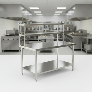 Plan de travail robuste en acier inoxydable à <span class=keywords><strong>double</strong></span> couche avec étagères à <span class=keywords><strong>double</strong></span> couche - Haute capacité de charge pour la préparation, les outils et l'atelier - Product Image 1