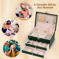 Boîte à bijoux de luxe à 3 niveaux avec serrure, 2 tiroirs, logo personnalisé, en cuir PU, pour femmes, vente en gros