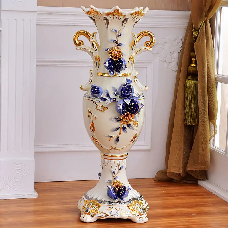 Florero de cerámica para decoración del hogar, florero de estilo europeo para sala de estar, jarrón de mesa para suelo, para el hogar, hotel, deco