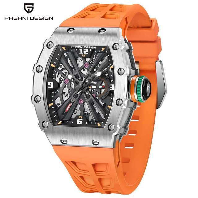 PAGANI DESIGN 1738 Luxury Tonneau Watch Rubber Strap Wrist Watch Male Sports Stainless Steel Watch for Men