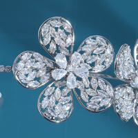 Serre-tête de Mariée de Luxe Élégant avec Grande Fleur Double en Zircon Cubique, Bijou de Cheveux pour Femme, Idéal pour Robe de Soirée et de Cérémonie