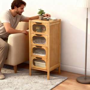 Mobile Contenitore in Bambù Personalizzato con 4 Cassetti in Acrilico per Soggiorno - Product Image 2