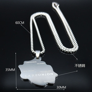 Collar con mapa de <span class=keywords><strong>la</strong></span> <span class=keywords><strong>isla</strong></span> Reunión de Francia, cadena de acero inoxidable, collar de moda para hombre y mujer - Product Image 4