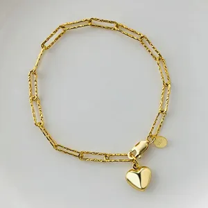 Heart Charm Bracelet Vintage Style 925 Sterling Silver Bracelet Women 18k Gold Plated Engagement Wedding Party Brand Bracelet