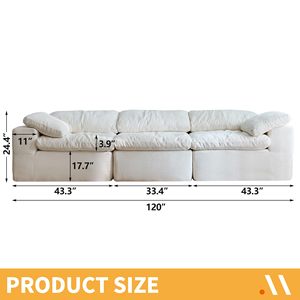 شحن مجاني، متوفر في المخزون، أريكة كلاود كبيرة جدًا 120 بوصة مضغوطة، أريكة بيضاء معيارية مع وسائد فاخرة لغرفة المعيشة - Product Image 6