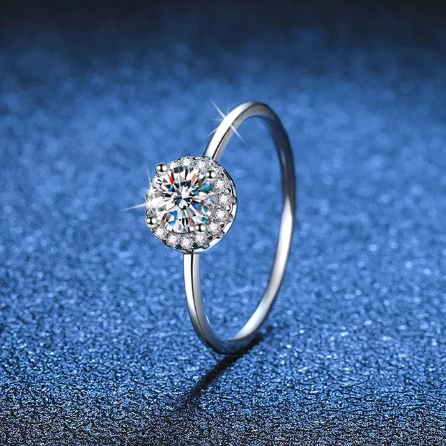 Platinum PT950 18K Gold Moissanite Round Women's Fashionable Light Luxury Style High-end Engagement Ring GRS Certified