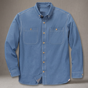 Men's Lightweight Woven Smart Casual Denim <b>Shirt</b> Custom Made Bangladesh Solid <b>Colour</b> Multi-Pockets Collarless Spring - Product Image 2