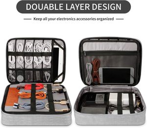 Organisateur électronique personnalisé, grande capacité, double couche, sac de rangement pour câbles imperméable pour iPad, Kindle, disque dur et plus - Product Image 2