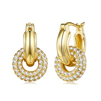 Boucles d'oreilles créoles en argent sterling 925 avec cercles entrelacés et moissanite pour femme, entièrement micro-pavées, couleur D, moissanite VVS1