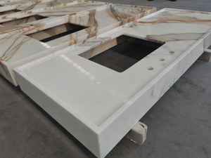 ขายส่งหินธรรมชาติ Calacatta ทองสำเร็จรูปหินอ่อนโต๊ะเครื่องแป้งด้านบนพร้อมอ่างล้างจานสำหรับห้องครัวเกาะด้านบน - Product Image 5