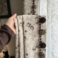 Cortinas Opacas Francesas Vintage Blooming Dream, Color Crema, con Flecos de Pompones, de Tres Capas, para Dormitorio, Venta al por Mayor por Metro
