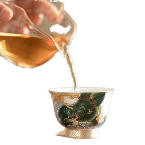 Tasse à thé en céramique Azure Dragon, design argenté doré, style chinois traditionnel, tasse à thé de luxe pour usage domestique - Product Image 5