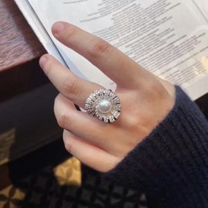 Bague en argent pur S925 avec perle d'eau douce naturelle en forme de feuille de lotus, diamant, ronde, 8-7 mm, sans défaut, tendance - Product Image 2