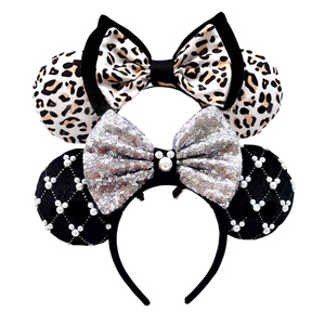 Diadema con orejas de ratón, Diadema con lazo de orejas de Mickey y perlas de lentejuelas para adultos y niños, <span class=keywords><strong>Paradise</strong></span> diadema de felpa, accesorios para el cabello, tocados - Product Image 1
