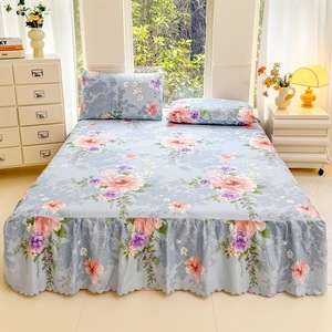 Bed Skirts Set <b>Double</b> Layer <b>Bedspread</b> Floral Printed Bed Sheet Bilateral Bed Skirt Bedsheet - Product Image 4