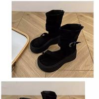 Vente en gros directe usine : Sandales gladiateur à plateforme épaisse pour femme, bottines à bout ouvert, tige en daim, boucle, modèle de niche