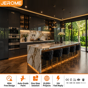 <span class=keywords><strong>Meuble</strong></span> de cuisine moderne gris foncé sur mesure, finition laquée haute brillance effet carbone, avec îlot Calacatta Gold, directement de l'usine - Product Image 1