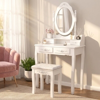 Ensemble coiffeuse moderne européen avec miroir rotatif à 360°, tabouret rembourré et 4 tiroirs, montage facile pour chambre et appartement