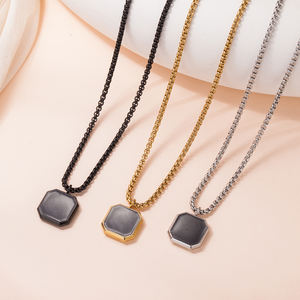 ร้อนขายเสื้อกันหนาวกระจกขัดน้ํามันหยดสแตนเลสยาวแฟชั่นสแควร์เรียบสร้อยคอจี้ - Product Image 2