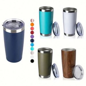 Gobelet isotherme en acier inoxydable à double paroi de 20 oz avec couvercle, revêtement poudré, vente en gros - Product Image 3