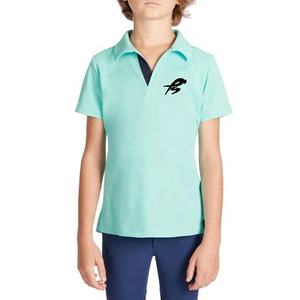 Camisa de equitación para niñas PIHA SPORTS con logo frontal, botones, manga corta, cuello de algodón, estilo casual elegante, de secado rápido y transpirable para golf. - Product Image 3