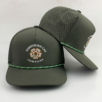 Topi Golf Bisbol 5 Panel Bordir Logo Kustom Grosir Warna Hijau Hutan, Tahan Air, Lubang Laser Cut, Tali